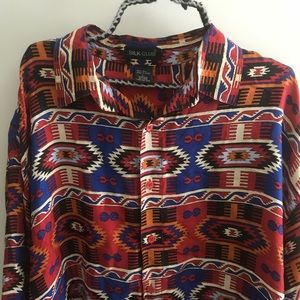 Silk Club geometric silk button up shirt
